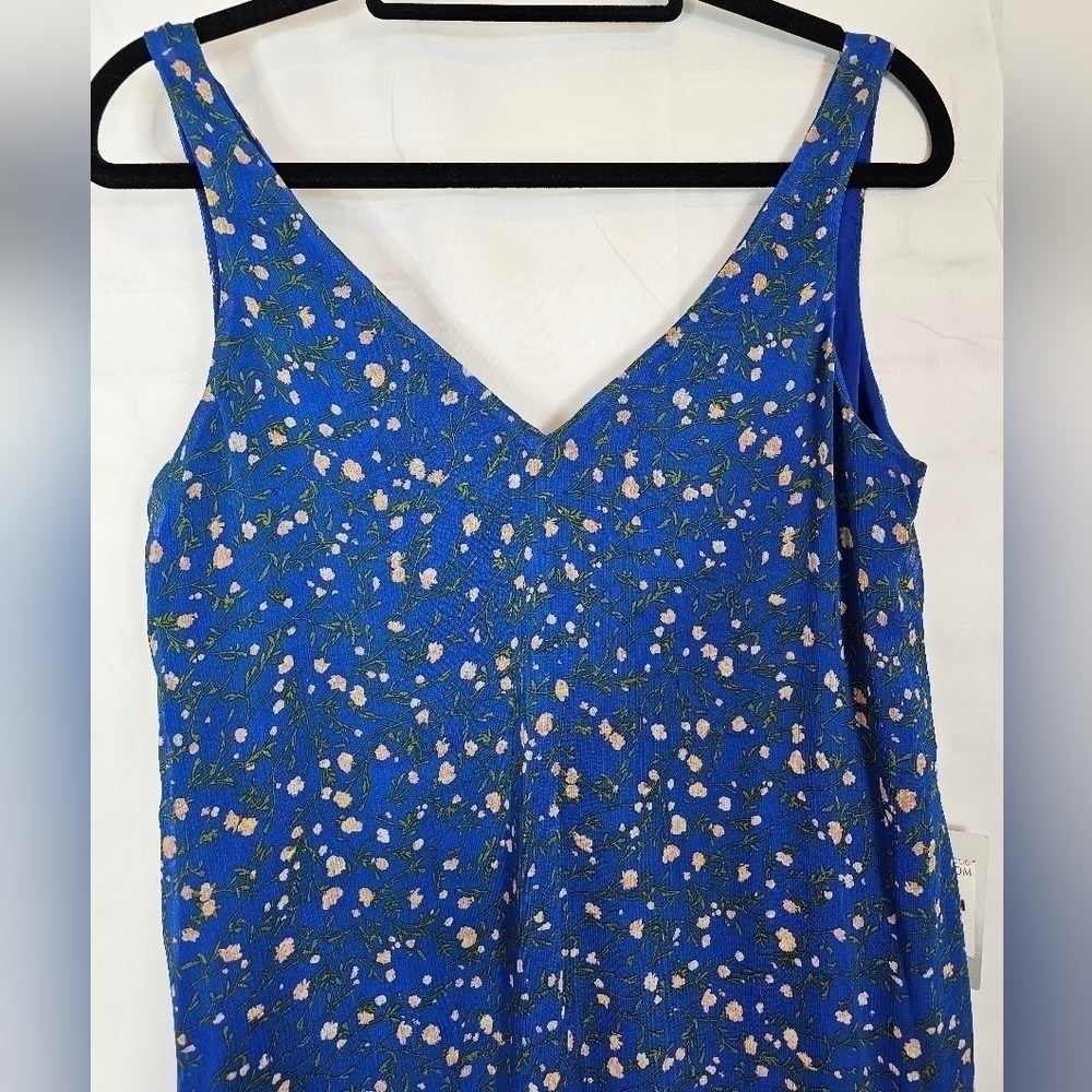 CHARLES Henry Cobalt blue flowy floral mini dress in sz XS NWT sleeveless V-neck - Picture 2 of 6